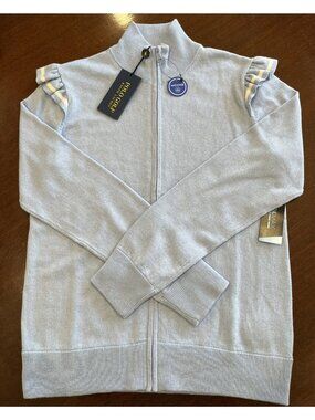 NWT Polo Golf Ralph Lauren Ruffle-Trim Cashmere Blend Sweater Blue Size L $328